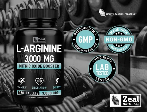 Vista 6 de Zeal Naturals Suplemento de L-Arginina – 3000 mg, 150 tabletas Refuerzo de óxido nítrico Suplemento de arginina L para hombres y mujeres Apoya