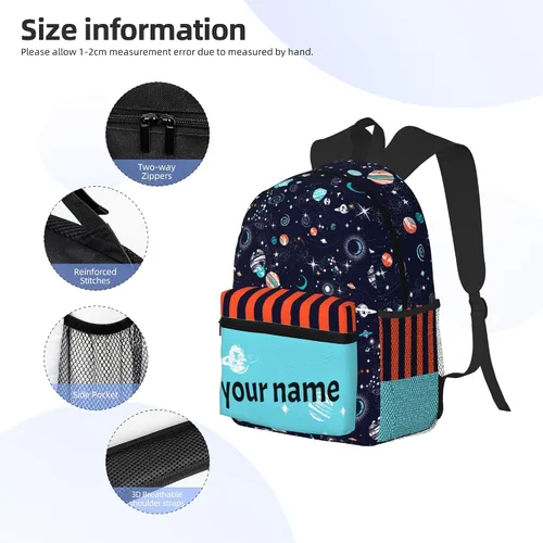 Vista 5 de J&SBGFT Mochila personalizada para niños y niñas, mochila personalizada con nombre, mochila escolar para niños, bonita mochila escolar, 06-Space