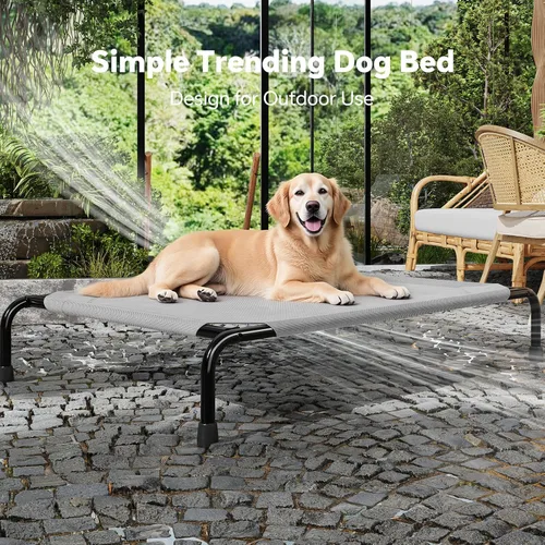 Vista 9 de Simple Trending Cama elevada para perros grandes, catre para perros XL impermeable, cama elevada para mascotas de enfriamiento al aire libre, Gris