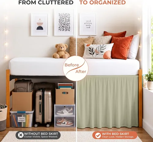 Vista 49 de Dorm Ruffle Twin XL 28" Drop Extra Long BedSkirt, Premium Brushed Microfiber Tailored Drop, Put On Elastic Long Dust Ruffle, Split Corner, Bedroom