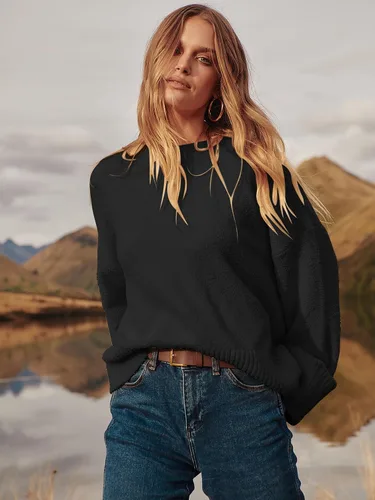 Vista 134 de LOGENE Suéter de gran tamaño para mujer, cuello redondo, manga larga, suave, mullido, suéter de punto 2025 para otoño e invierno
