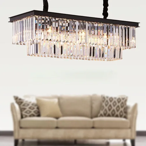Vista 16 de Lámpara de Araña Moderna de Cristal K9, Luminaria Colgante de Techo Rectangular con 8 Luces para Comedor y Cocina, Acabado en Cromo, L33.5 Pulgadas