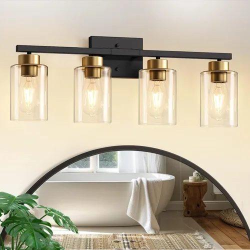 Vista 38 de IZORRO Lámparas de baño, modernas luces de tocador, accesorios de iluminación de baño sobre espejo con pantalla de vidrio transparente, aplique