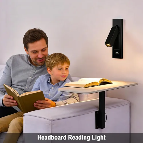 Vista 5 de Luz de lectura montada en la pared con USB, luz LED de lectura de cabecera con interruptor, luces de lectura empotradas ajustables para cabecero