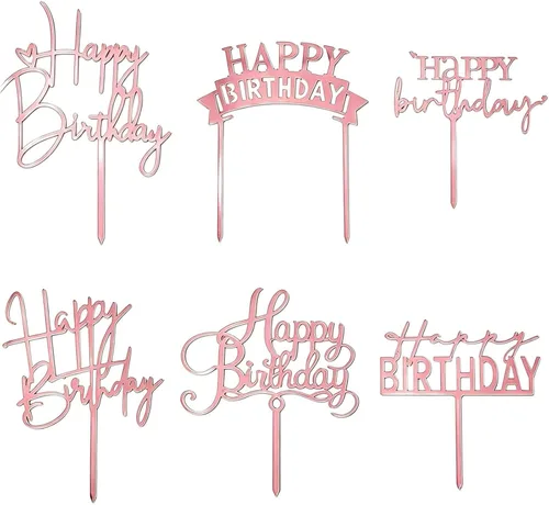 Vista 10 de Decoración negra para tartas de cumpleaños, 6 piezas acrílicas para tartas de cumpleaños, decoración de fiesta Negro