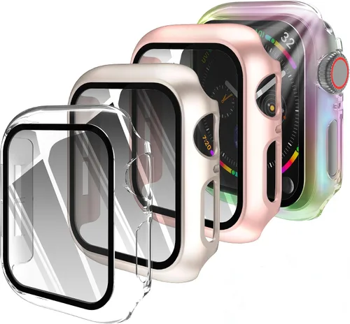 Vista 7 de 4 fundas rígidas de policarbonato compatibles con Apple Watch Series 7/8/9 de 1.614 pulgadas con protector de pantalla de cristal, protector Oro