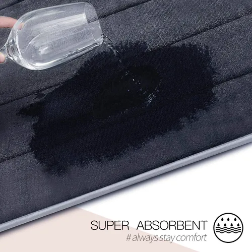 Vista 5 de Betus Tapete de baño de espuma viscoelástica de lujo, absorbente de agua, súper acogedor y antideslizante, lujoso tapete de baño de terciopelo Negro
