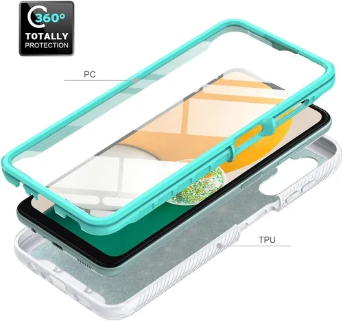 Vista 6 de TJS Funda compatible con Samsung Galaxy A13 5G, con [protector de pantalla integrado], cubierta protectora de cuerpo completo con purpurina y bonito