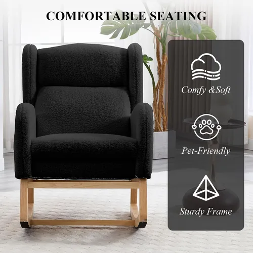Vista 7 de NIOIIKIT Silla Mecedora de Guardería con Reposapiés, Silla Deslizante Tapizada Teddy, Reclinable Deslizante de Guardería con Bolsillo Lateral