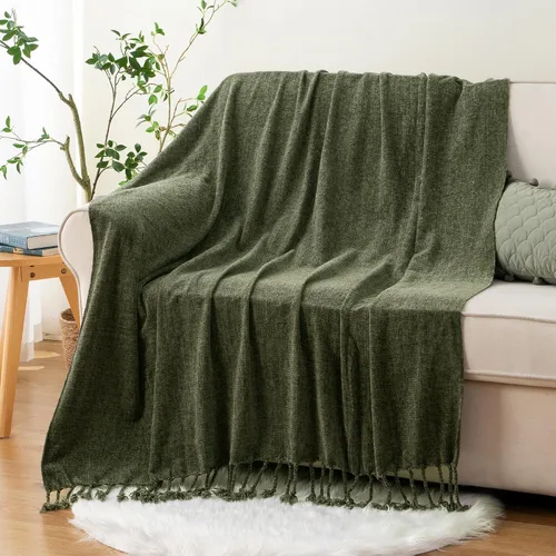Vista 10 de BATTILO HOME Manta de Chenille Beige para Sofá, Manta Decorativa con Flecos Aterciopelados Color Caqui Tostado para Sofá Decoración del Hogar