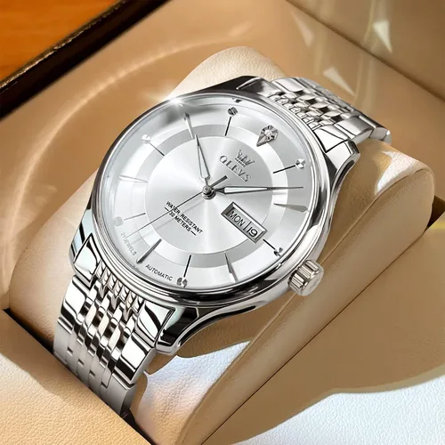 Vista 5 de OLEVS Men's Automatic Mechanical Watch Self-Winding Luxury GoldSilver Two Tone Classic Calendar Waterproof Luminous Business Watch