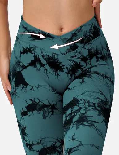 Vista 3 de YEOREO Leggings de entrenamiento profesionales cruzados para mujer, cintura cruzada en V, teñido anudado, sin costuras, pantalones de yoga