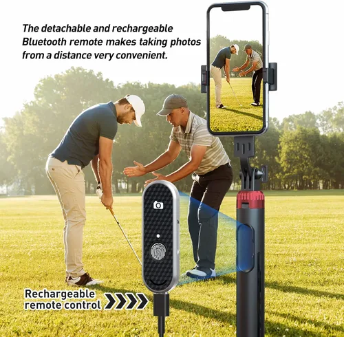 Vista 4 de Trípode de teléfono de 62 pulgadas y palo para selfie para entrenamiento de golf, soporte de trípode extensible para teléfono celular con control