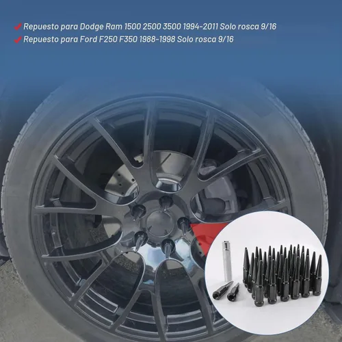 Vista 2 de JDMSPEED Nuevas 32 piezas de tuercas de pico negras sólidas 9/16-18 de repuesto para Dodge Ram 2500 3500 Ford F250 F350 Negro