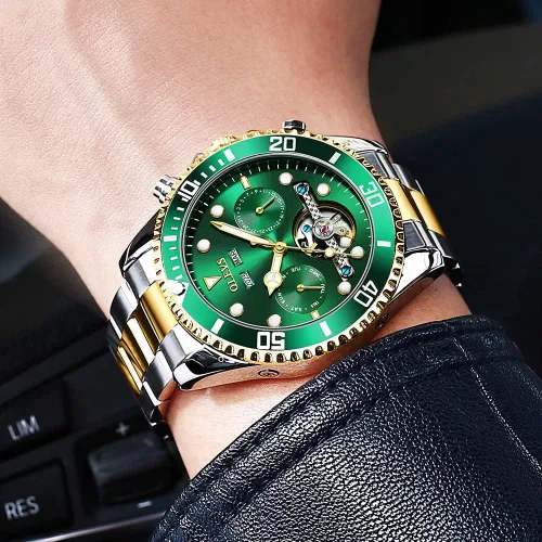 Vista 3 de OLEVS Reloj de pulsera mecánico automático Tourbillon esqueleto impermeable luminoso con fecha para hombre