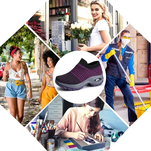 Vista 7 de Hahafash - Zapatillas de deporte para mujer, de malla, cómodas, con plataforma de cojín de aire, zapatos de tenis