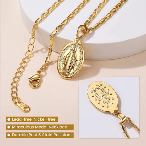 Vista 4 de GOLDCHIC JEWELRY Cruz personalizada INRI CrucifijoMiraculous Virgin Mary colgante con cadena joyería de Christain para mujeres y hombres oro de 18