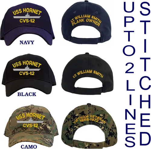 Vista 3 de Spiffy Custom Gifts Gorra de béisbol bordada personalizada USS Hornet CVS-12 azul marino, marino