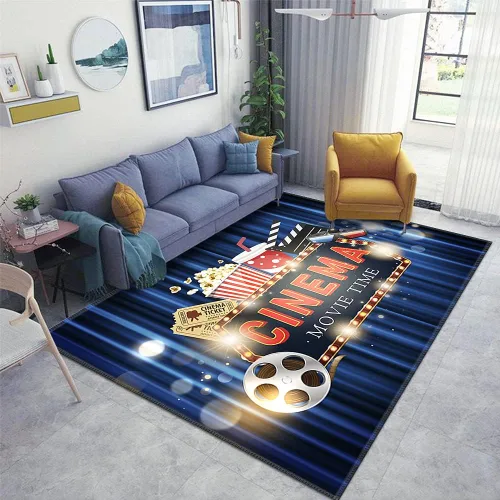 Vista 4 de Alfombra de pasillo para el hogar, cine, cine y objeto en la cortina; tapete grueso antideslizante para puerta, alfombra de entrada para sala