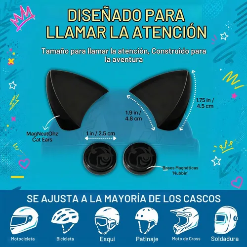 Vista 3 de MagNeatOhz - Orejas de gato para casco, accesorio magnético e intercambiable para casco de gatito, par Negro