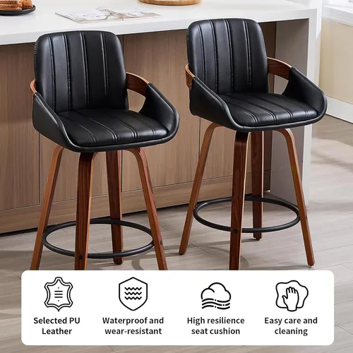 Vista 5 de VipDesk - Taburetes de bar giratorios, taburetes de bar de 26" de altura de mostrador con respaldo y brazos, sillas de bar tapizadas modernas