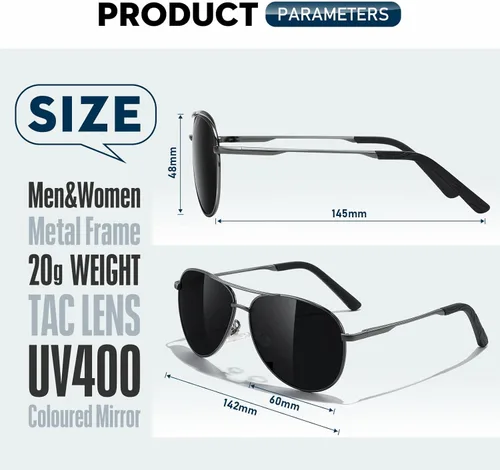 Vista 3 de Gafas de sol polarizadas para hombre, lentes de sol de aviador para hombres y mujeres, pesca, conducción, gafas de sol, marco de metal, protección