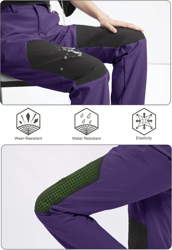 Vista 4 de MAGCOMSEN Pantalones de senderismo con forro polar para mujer, impermeables, aislados, para nieve, esquí, invierno, caza, softshell