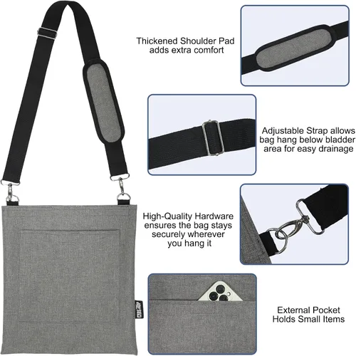 Vista 5 de MDSTOP Soporte para bolsa de catéter, soporte para bolsa de drenaje de orina con cubierta de tubo de drenaje y correa de hombro ajustable, fácil Gris