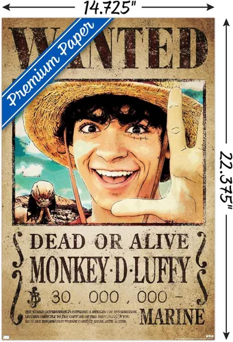 Vista 3 de Netflix One Piece - Póster de pared de Luffy Wanted, 22.4 pulgadas de largo x 14.7 pulgadas de ancho, versión premium sin marco