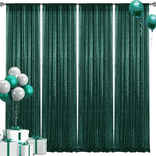 Vista 17 de 2 paneles de cortinas de fondo de lentejuelas verdes de 8 pies, cortinas de fondo de fotografía con purpurina para decoración de Navidad, boda