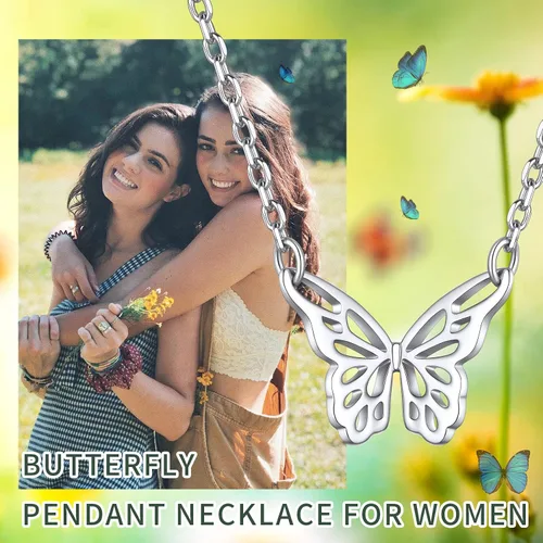 Vista 6 de ChicSilver Collar de mariposa de plata de ley 925, delicado y lindo collar con colgante de mariposa para mujer, joyería minimalista para uso diario