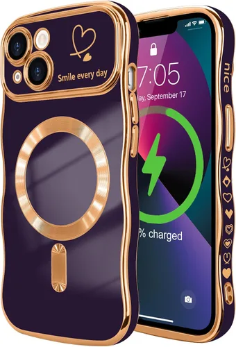 Vista 36 de LCHULLE - Funda magnética para iPhone 13 para mujeres y niñas, con forma ondulada, color azul bebé [Compatible with MagSafe] Cute Curly Wave, Love
