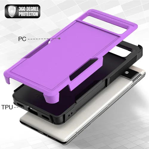 Vista 6 de Oumida Funda para Google Pixel 6A - Funda protectora de doble capa rígida de silicona híbrida a prueba de golpes de cuerpo completo (morado)
