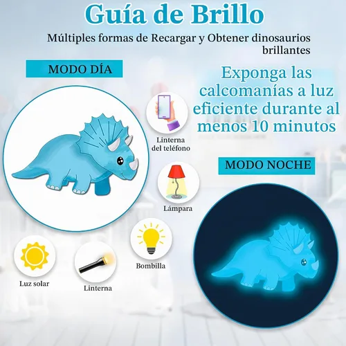 Vista 3 de Decoración de habitación de dinosaurios, calcomanías de pared de dinosaurios que brillan en la oscuridad para dormitorio de niños, calcomanías