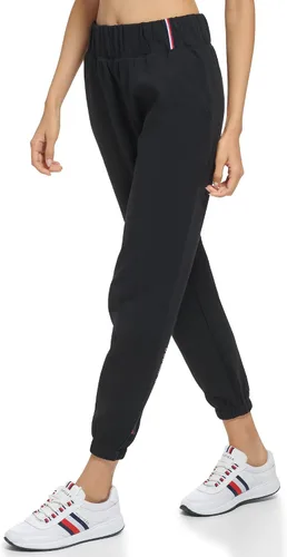 Vista 2 de Tommy Hilfiger Pantalón deportivo con cintura elástica y puños para mujer, con bolsillos inclinados, rayas globales en la cintura