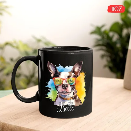 Vista 4 de Customized Boston Terrier Mug With Name, Boston Terrier Wearing Sunglasses Coffee Mug, Pet Dog Cup, New Dog Cup, Personalized Pet Memorial Mug Gift