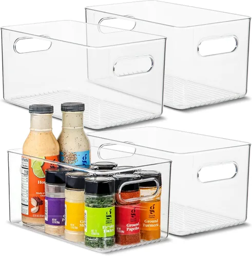 Vista 50 de Contenedor de plástico transparente para almacenamiento de alimentos con asas para organizar cocina, despensa, refrigerador, congelador, despensa