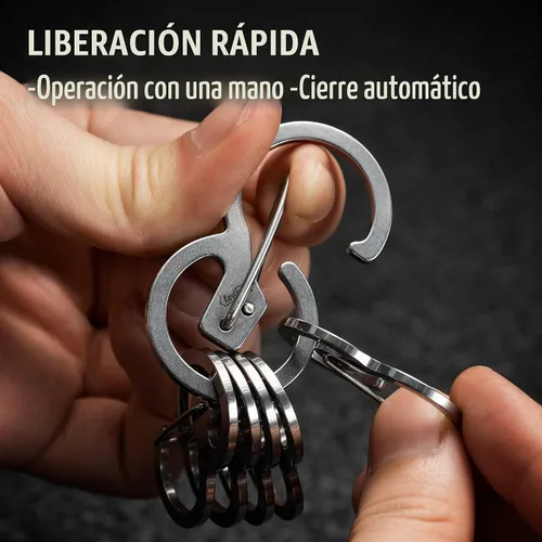 Vista 3 de KeyUnity Mosquetón de acero inoxidable, mini clips, llavero organizador para llaves, linterna, cuchillo plegable y silbatos