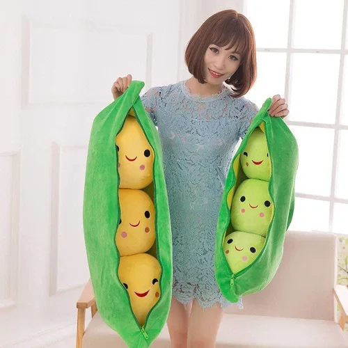 Vista 7 de AOQI Muñeco de peluche gigante de guisantes en vaina, almohada de vaina de guisantes, lindos muñecos de guisantes de peluche, muñeca de planta