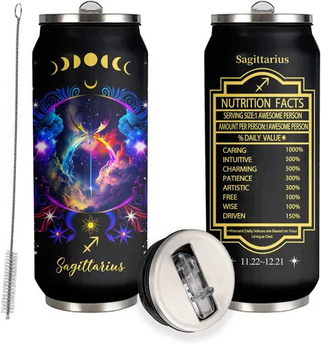Vista 19 de Aquarius - Vaso de acero inoxidable del zodiaco para hombres y mujeres, regalo de cumpleaños para fanáticos de la astrología con tapa con pajilla