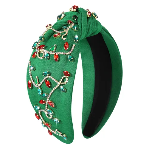 Vista 10 de boderier Diademas de Navidad para Mujeres Diadema de Árbol de Navidad con Cuentas Diadema Ancha Anudada de Cristal Accesorios para el Cabello