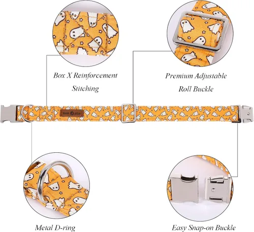 Vista 19 de Lionet Paws Collar de perro de Halloween con corbatín, bonito collar de algodón ajustable con hebilla de metal para perros pequeños, medianos y A