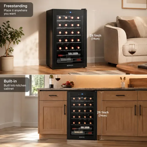 Vista 7 de BODEGA COOLER - Enfriador de vino de 24 botellas para el hogar y la cocina, mini refrigerador para dormitorio, refrigerador de vino con control