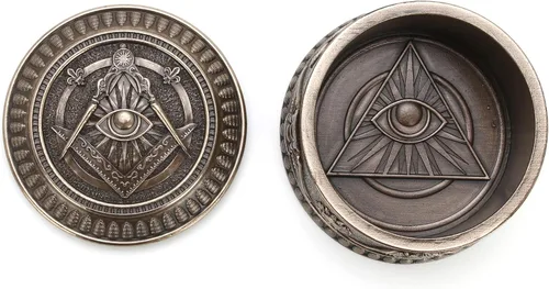 Vista 2 de Veronese Design 2 3/8" alto ojo masónico de Providencia redondo baratija caja de baratija Escultura de resina Acabado bronce