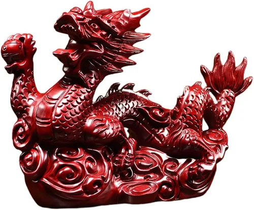 Vista 11 de Estatua de dragón chino de Feng Shui, escultura de madera de dragón, escultura de 3.9 in, figuras de animales de madera tallados pequeños, figuras