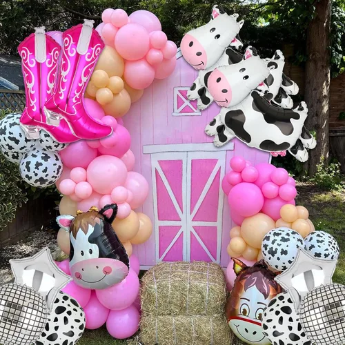Vista 5 de Decoraciones de fiesta de vaquera occidental, Let's Go Girls Disco Cowgirl Last Rodeo Bachelorette Theme Cow Balloon Cowgirl Boot Globos