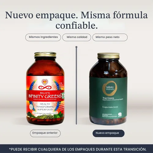 Vista 2 de Infinity Wellness True Greens - Tarro en polvo de jugo verde a base de algas azules con 28 superalimentos orgánicos, sin rellenos ni pastos, energía