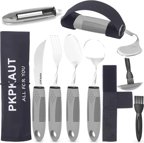 Vista 12 de Utensilios adaptativos para pacientes de Parkinson, personas mayores, utensilios pesados para temblores de mano, utensilios para comer para personas