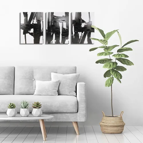 Vista 6 de Pinetree Art 3 paneles de lienzo abstracto en blanco y negro para pared, pintura texturizada 3D para sala de estar (pequeño)