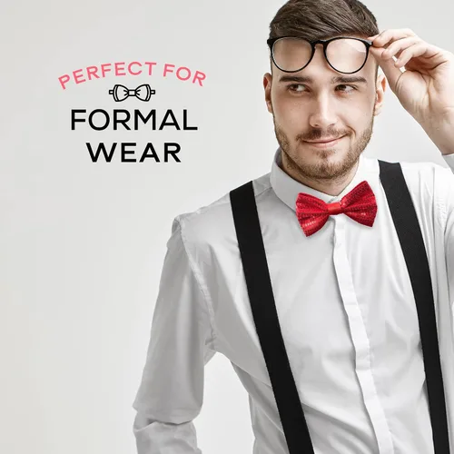 Vista 5 de Pajaritas de lentejuelas para hombre, pajarita de longitud ajustable preatada, muchos colores para elegir